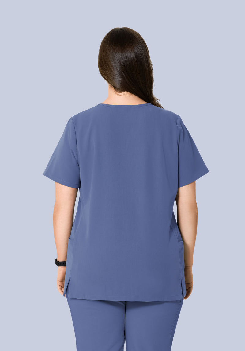 Curved V-Neck Top Deep Periwinkle