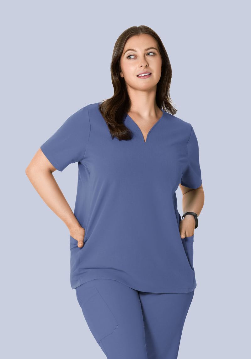 Curved V-Neck Top Deep Periwinkle