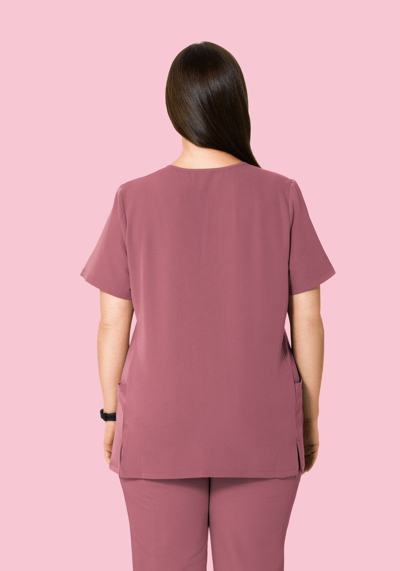 Curved V-Neck Top Mauve