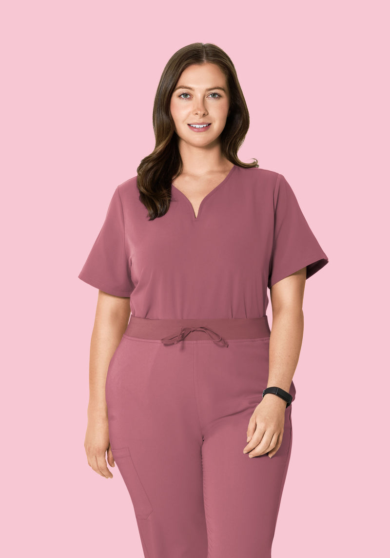 Curved V-Neck Top Mauve