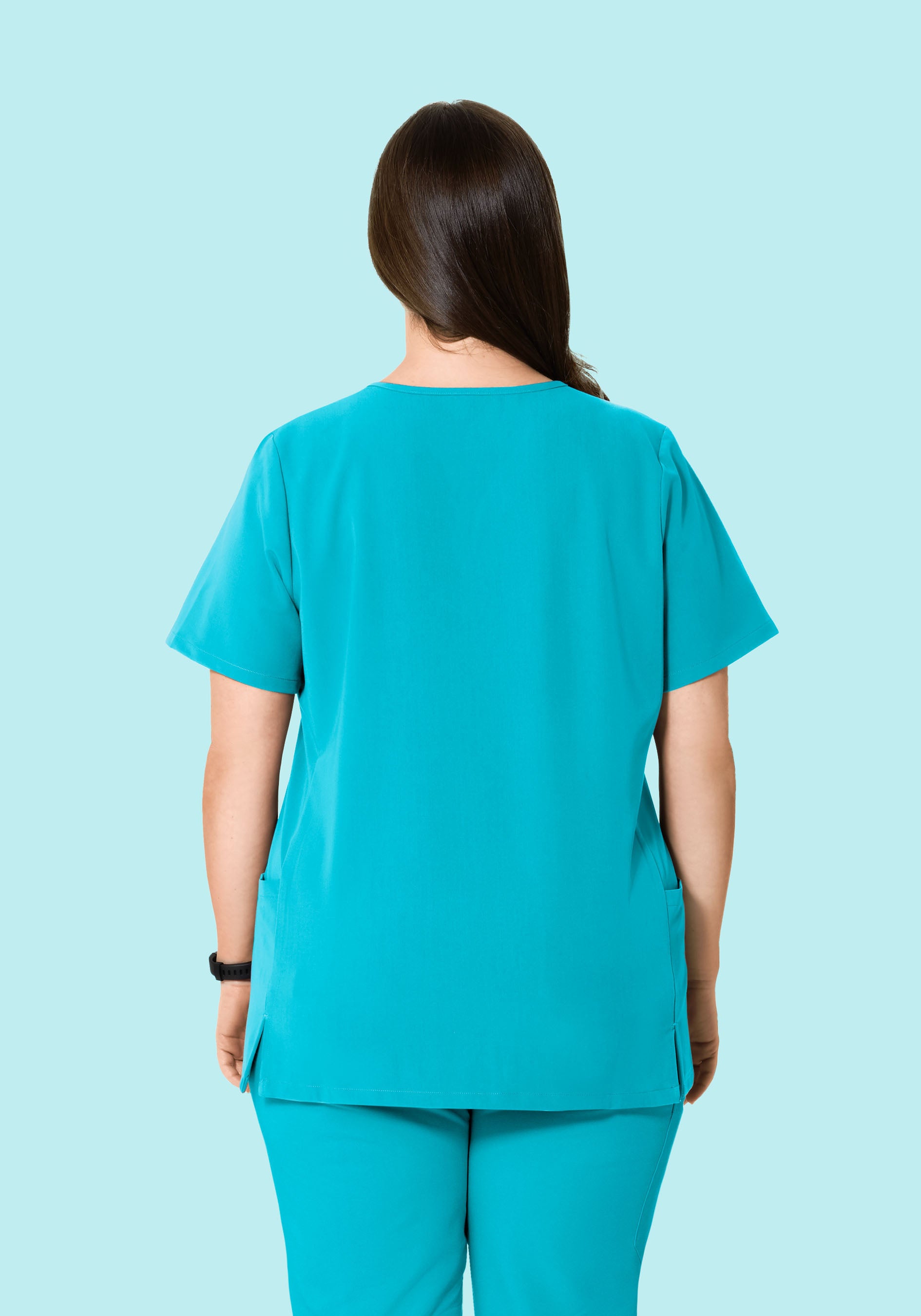 Curved V-Neck Top Teal