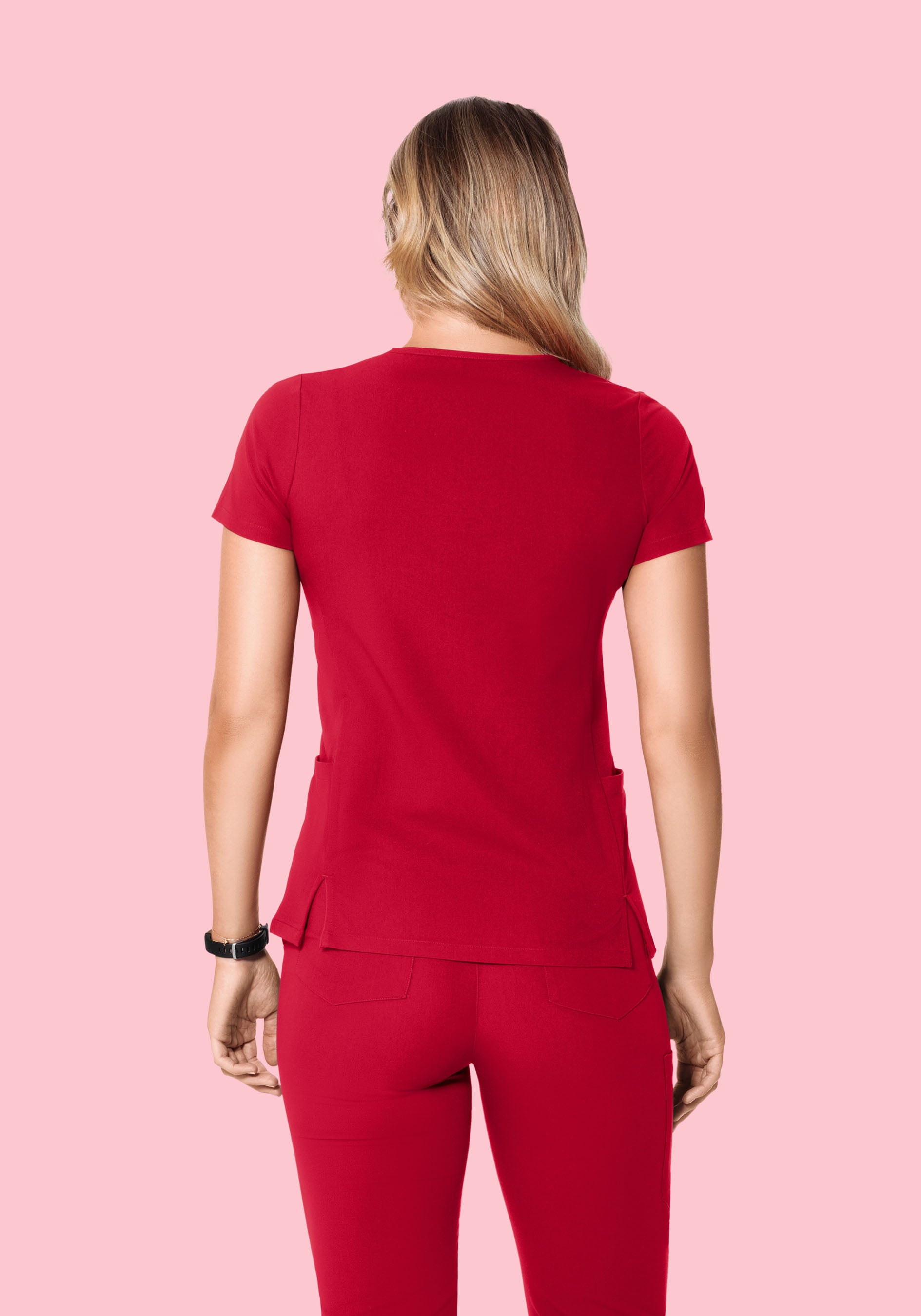 Curved V-Neck Top Crimson