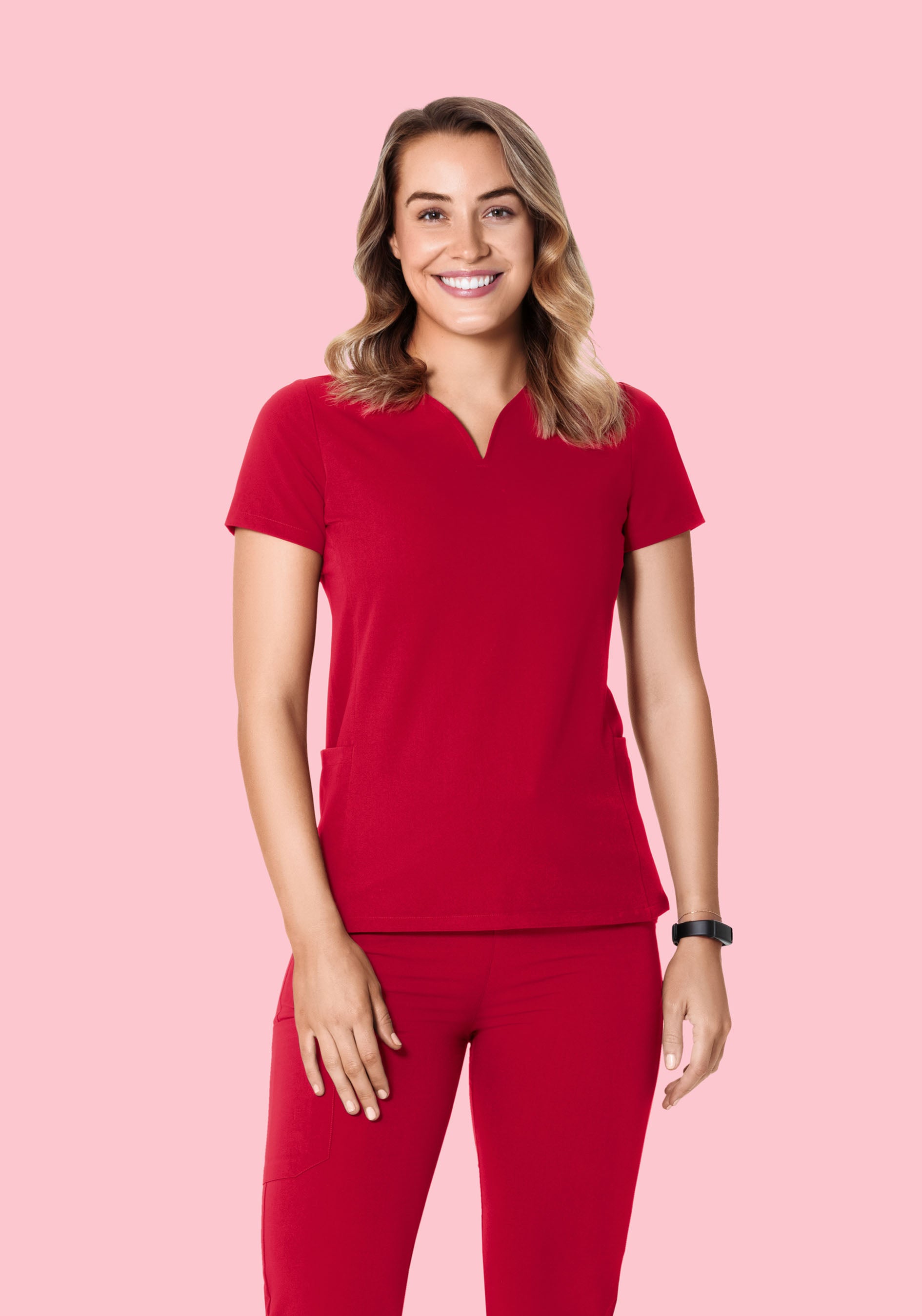 Curved V-Neck Top Crimson