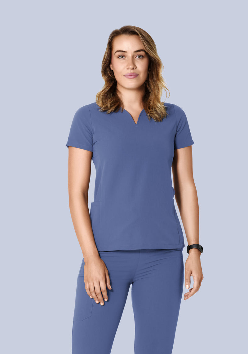 Curved V-Neck Top Deep Periwinkle