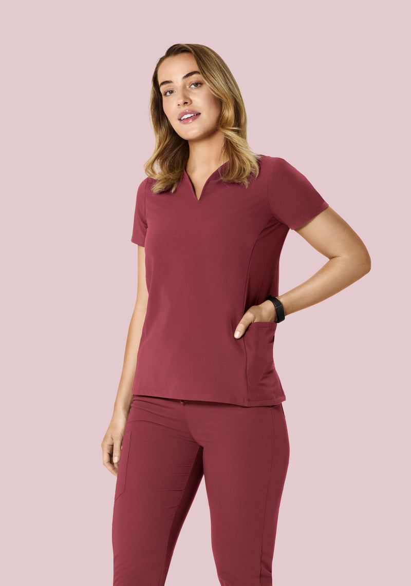 Curved V-Neck Top Raisin