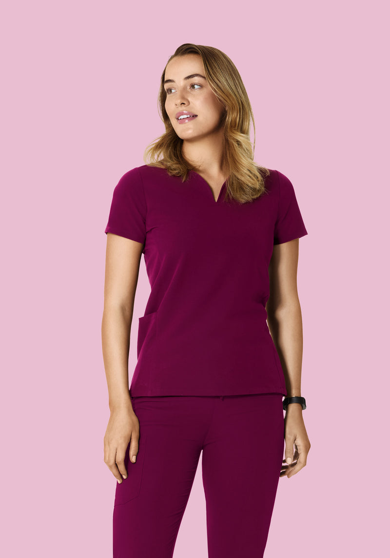 Curved V-Neck Top Sangria