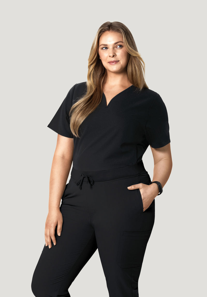 Curved V-Neck Top Black