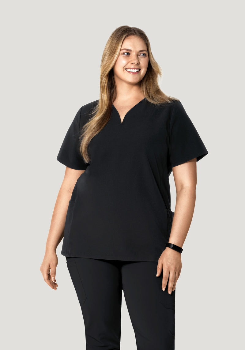 Curved V-Neck Top Black