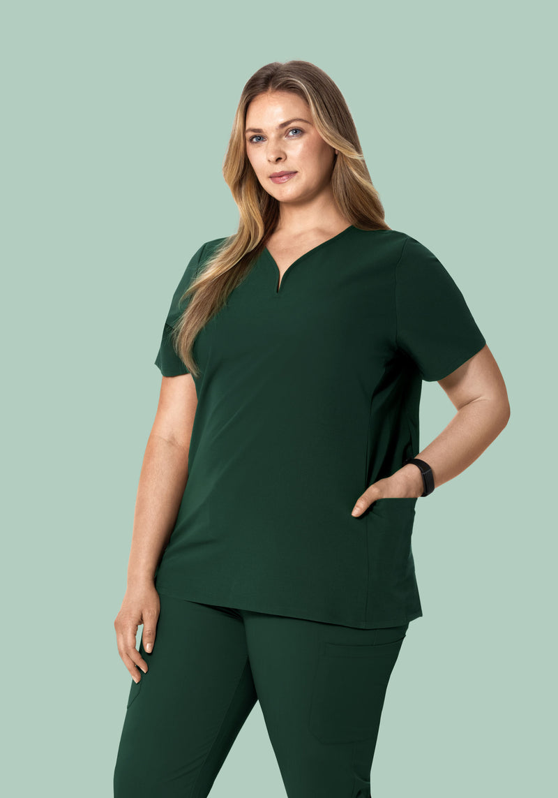 Curved V-Neck Top Midnight Green