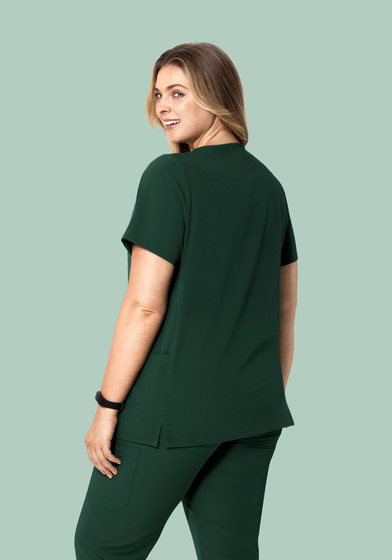 Curved V-Neck Top Midnight Green