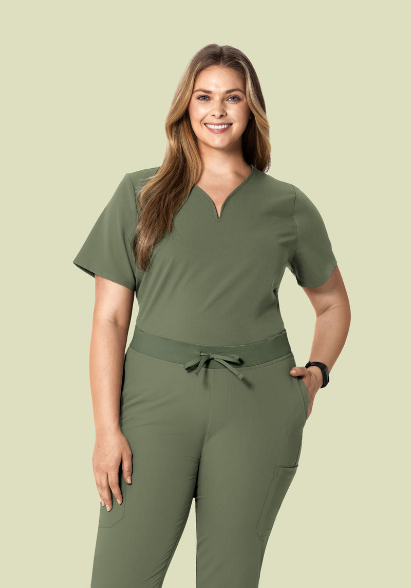 Curved V-Neck Top Sage