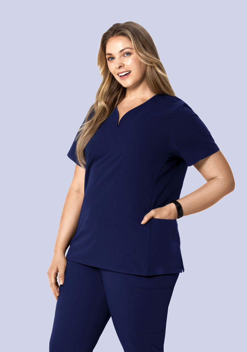 Curved V-Neck Top Navy