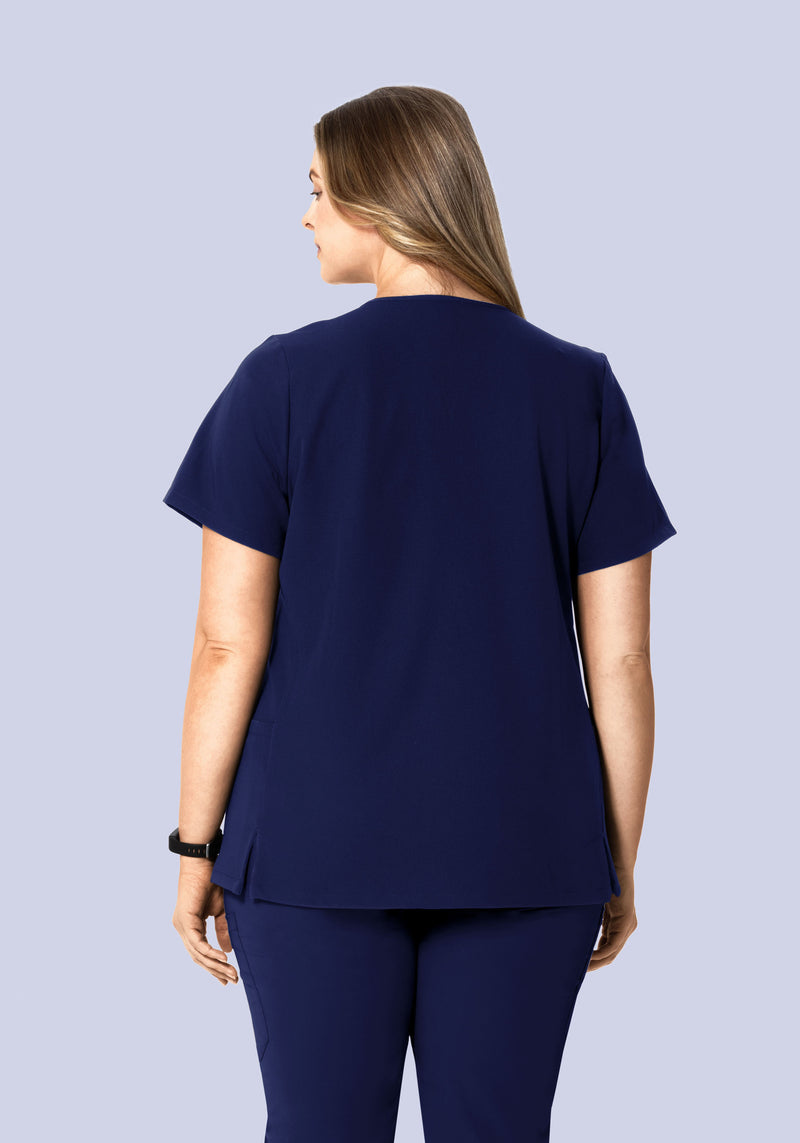 Curved V-Neck Top Navy