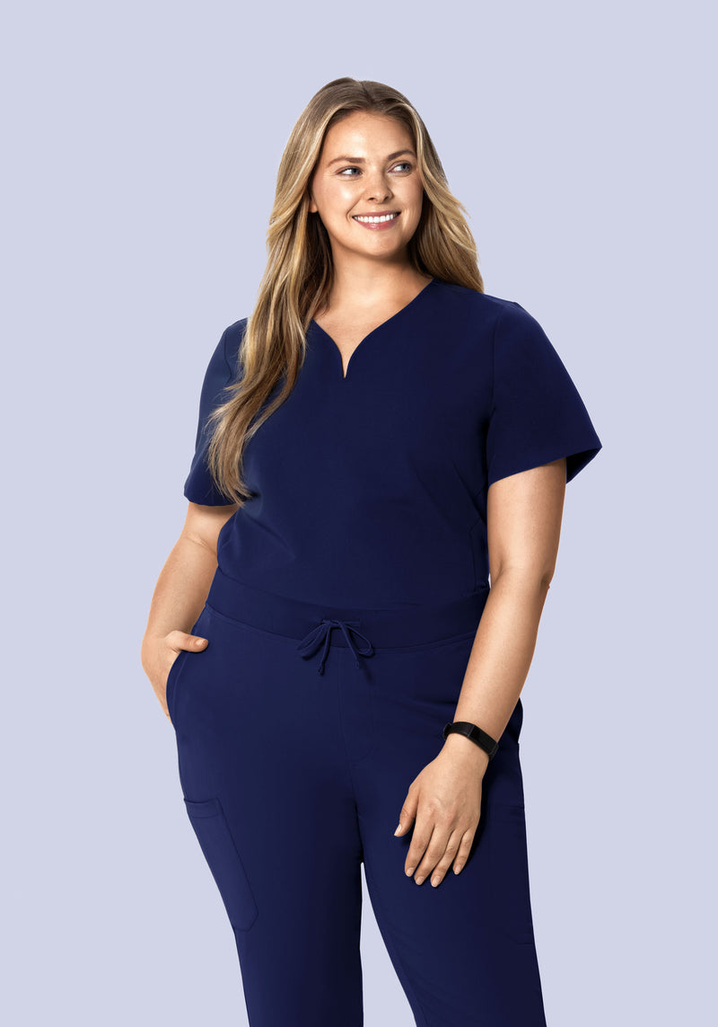 Curved V-Neck Top Navy