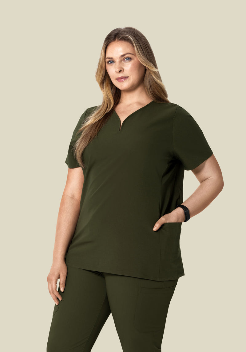 Curved V-Neck Top Olive