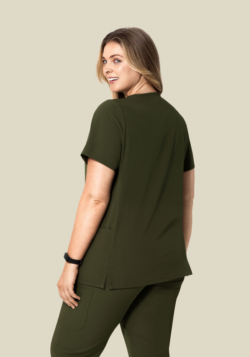 Curved V-Neck Top Olive