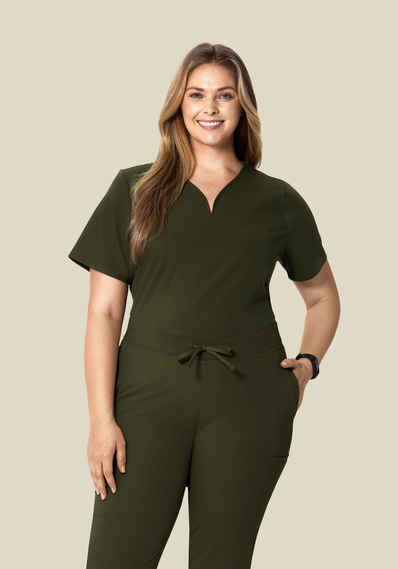 Curved V-Neck Top Olive