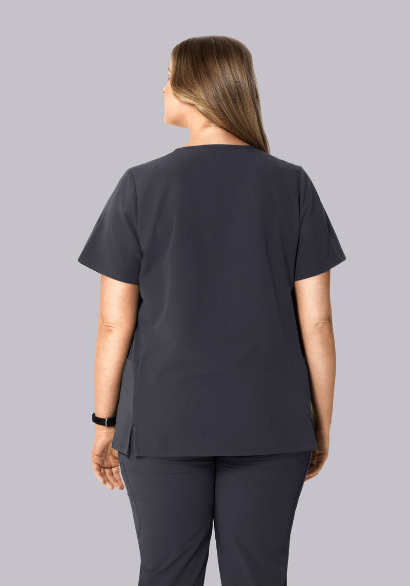 Curved V-Neck Top Pewter