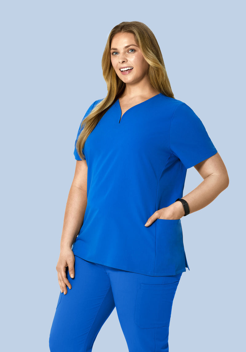 Curved V-Neck Top Royal Blue