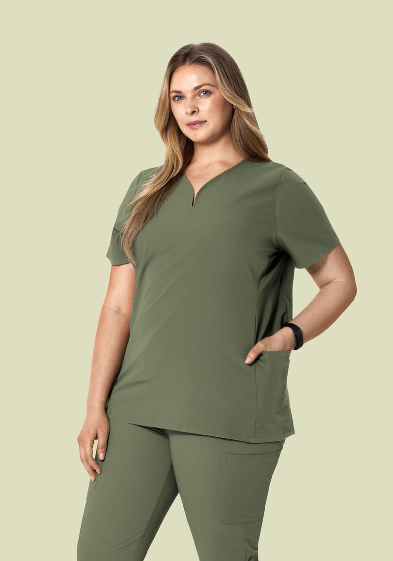 Curved V-Neck Top Sage