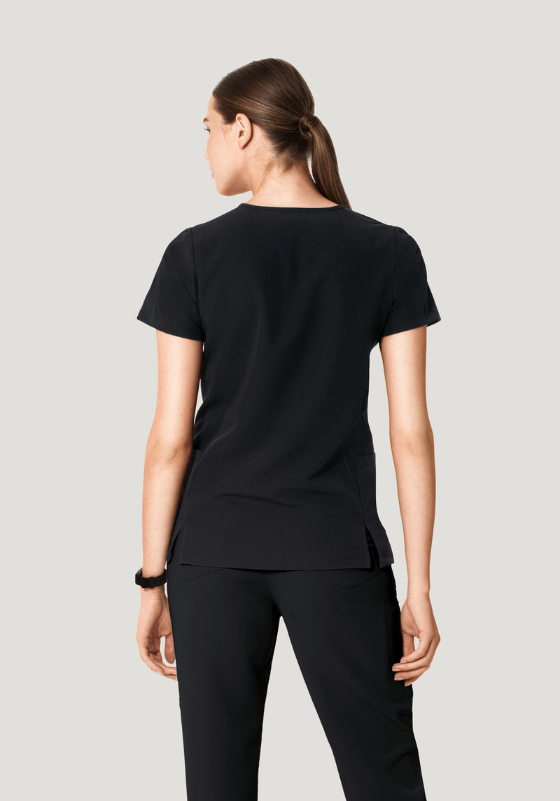 Curved V-Neck Top Black