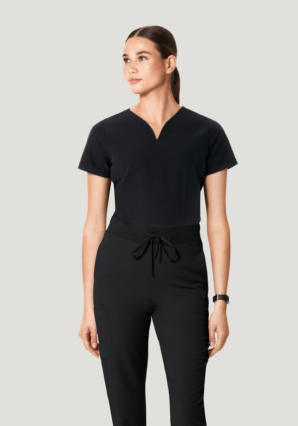 Curved V-Neck Top Black