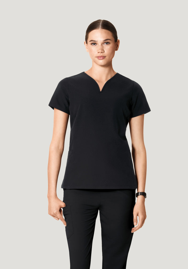 Curved V-Neck Top Black