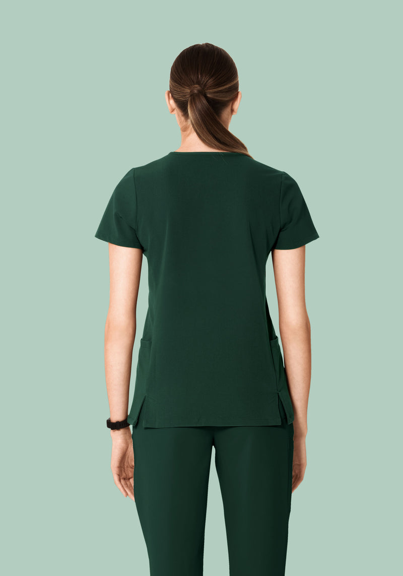 Curved V-Neck Top Midnight Green