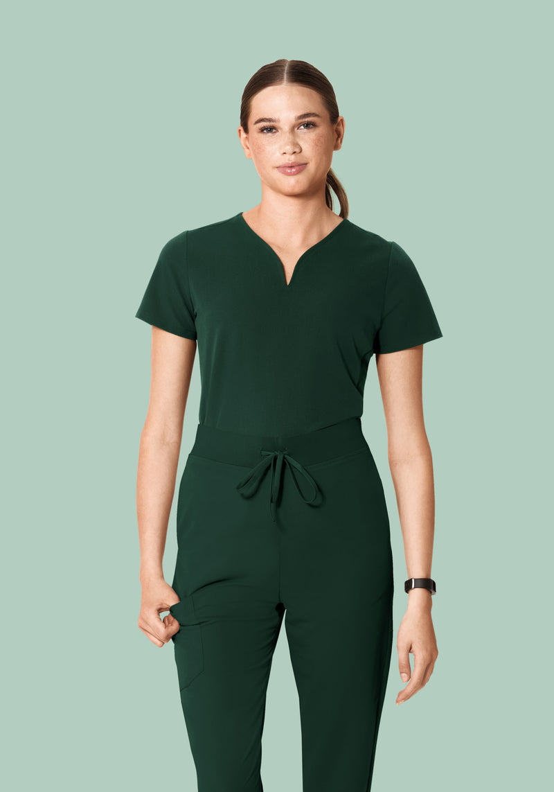 Curved V-Neck Top Midnight Green