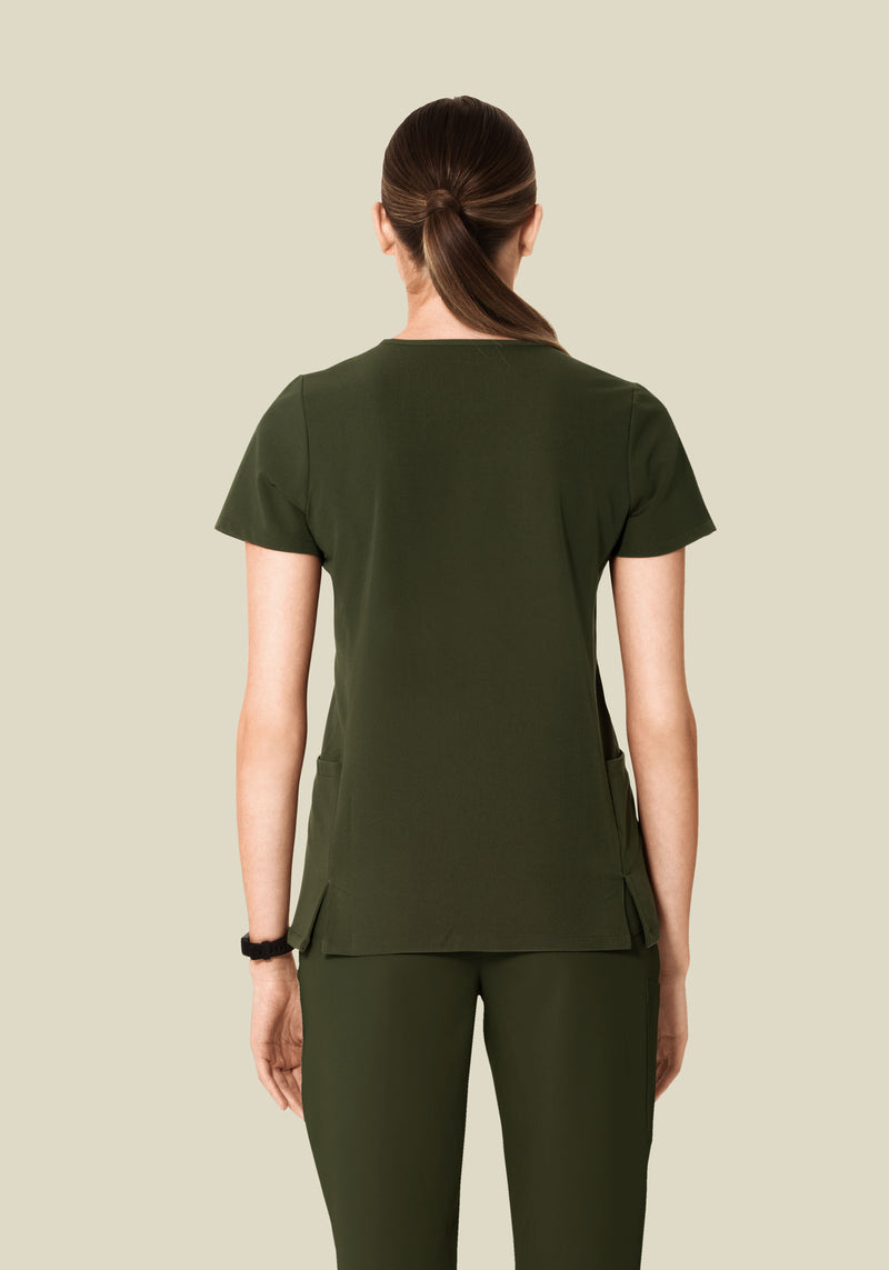 Curved V-Neck Top Olive