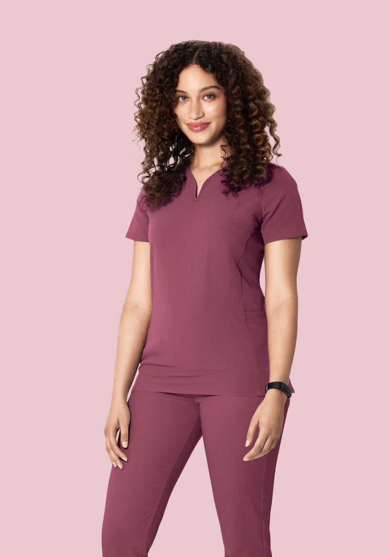 Curved V-Neck Top Deep Mauve