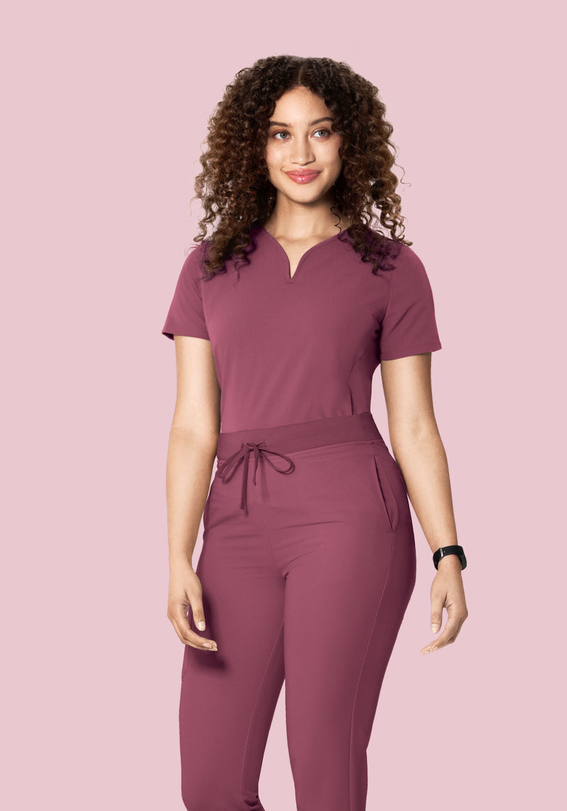 Curved V-Neck Top Deep Mauve