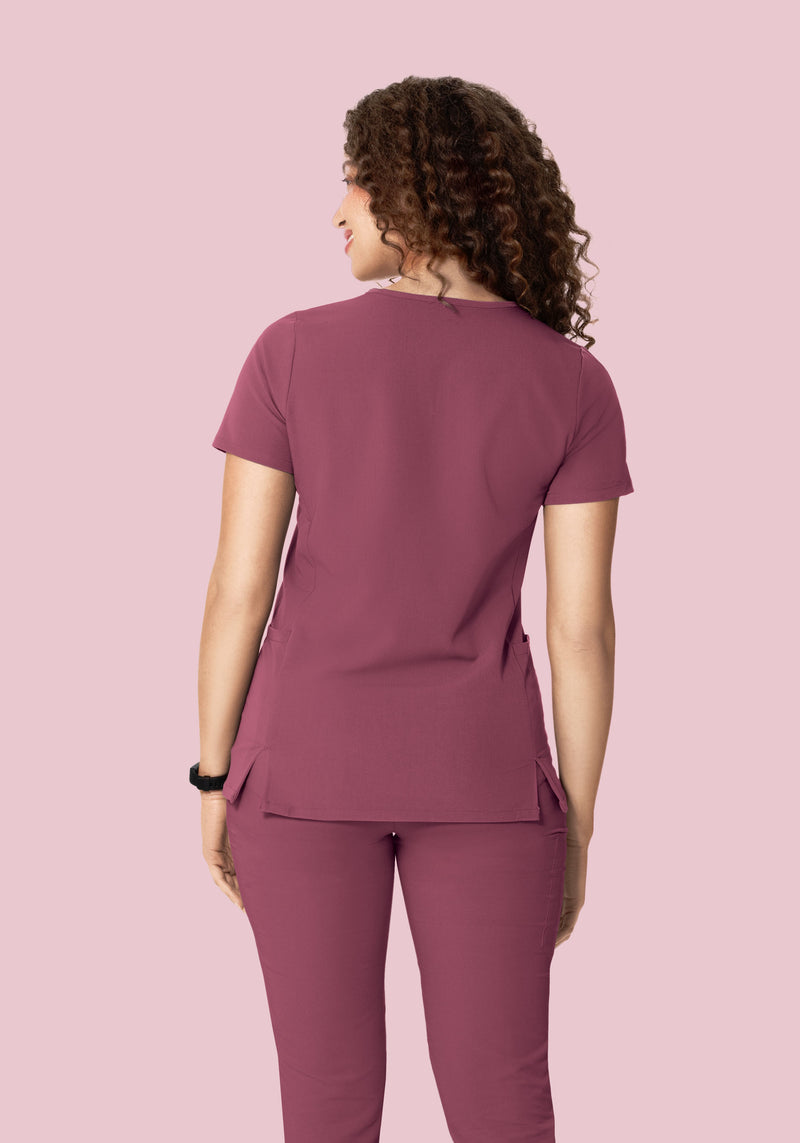 Curved V-Neck Top Deep Mauve