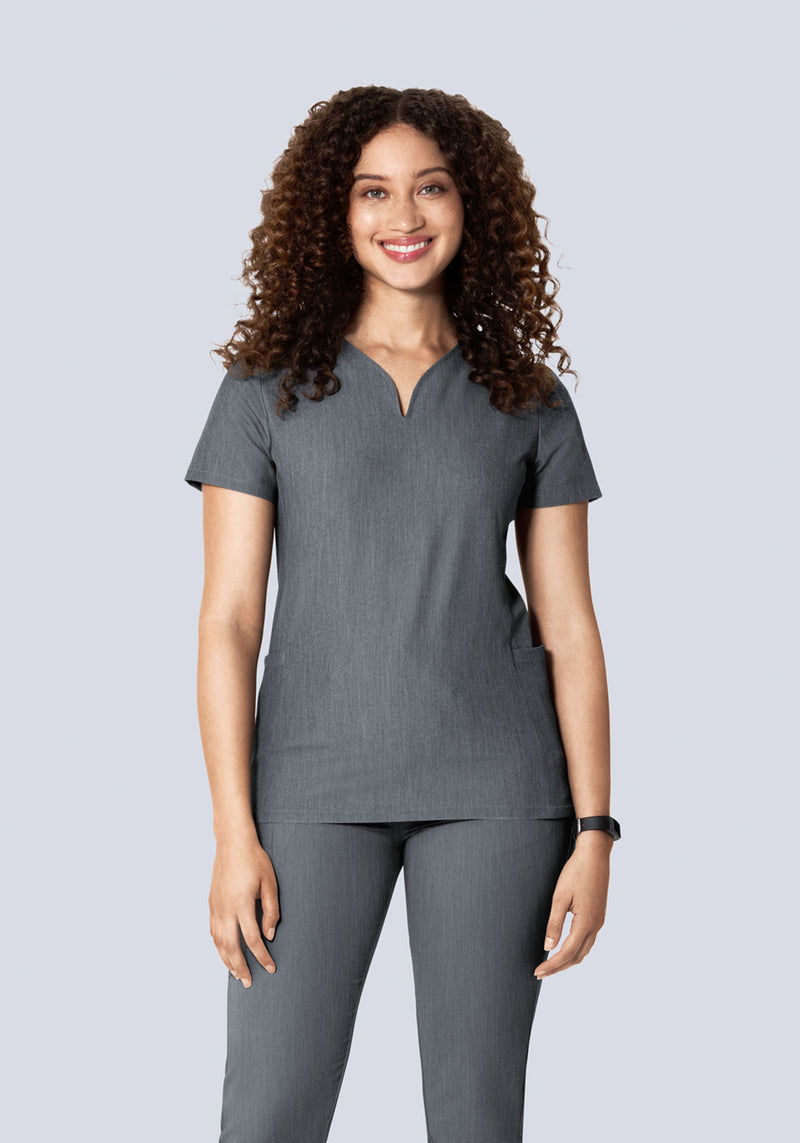 Curved V-Neck Top Gray