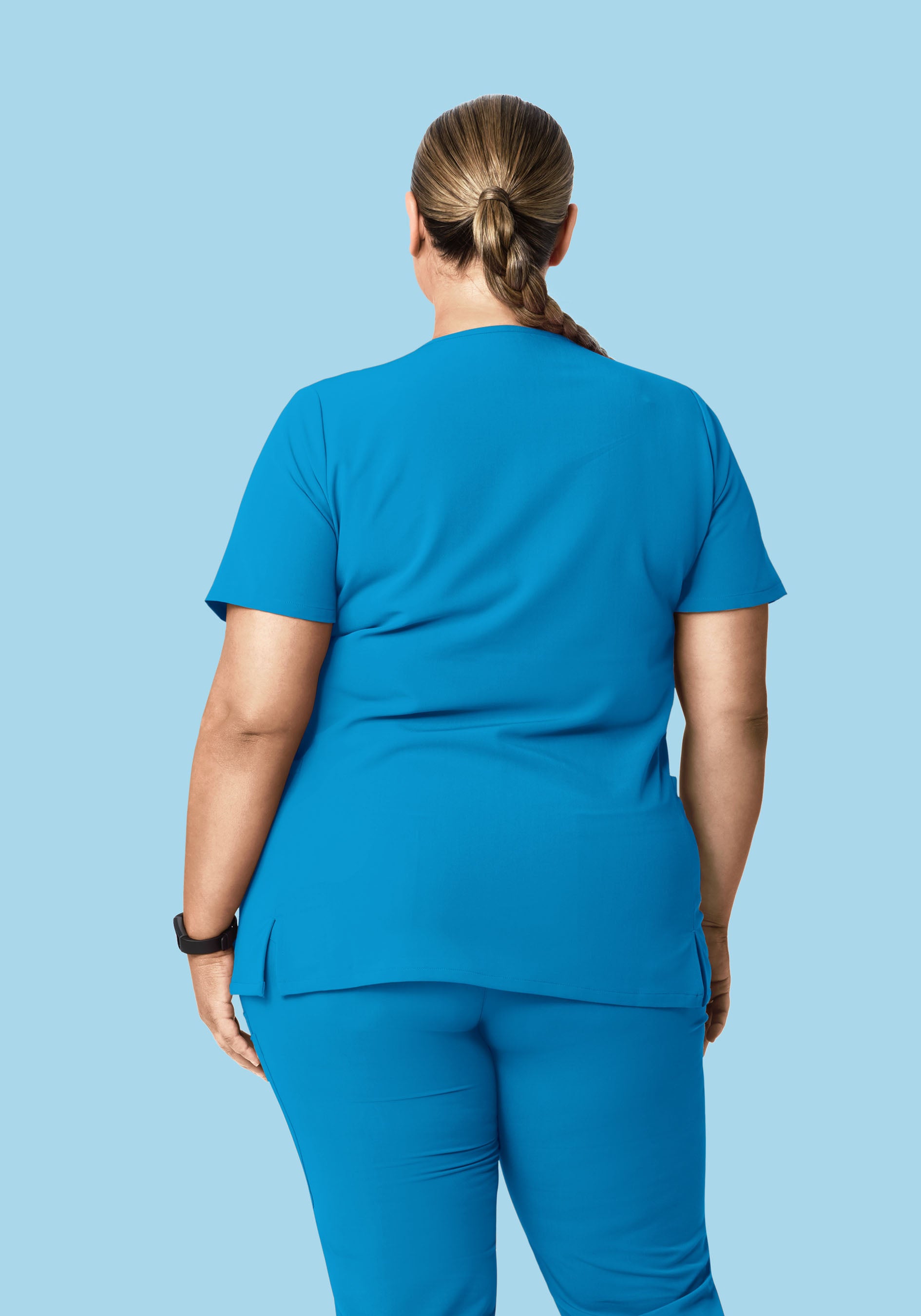 Curved V-Neck Top Electric Blue