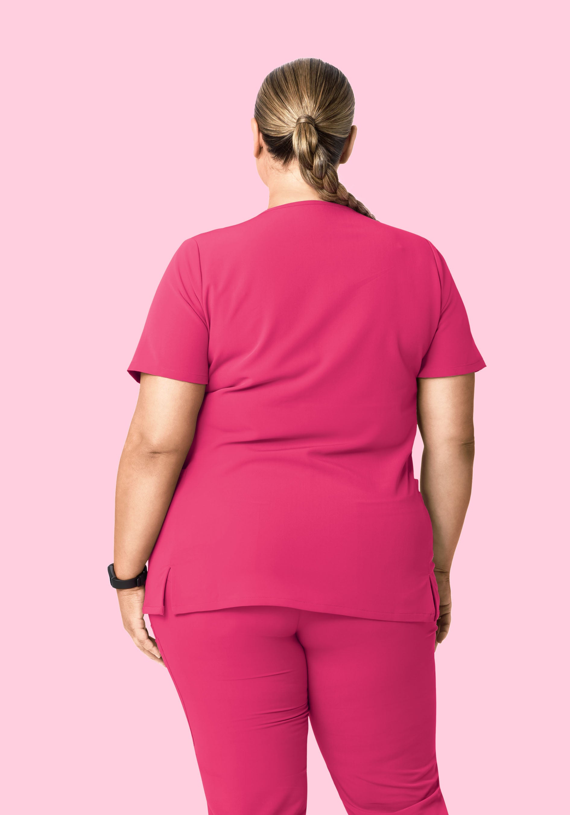 Curved V-Neck Top Hot Pink