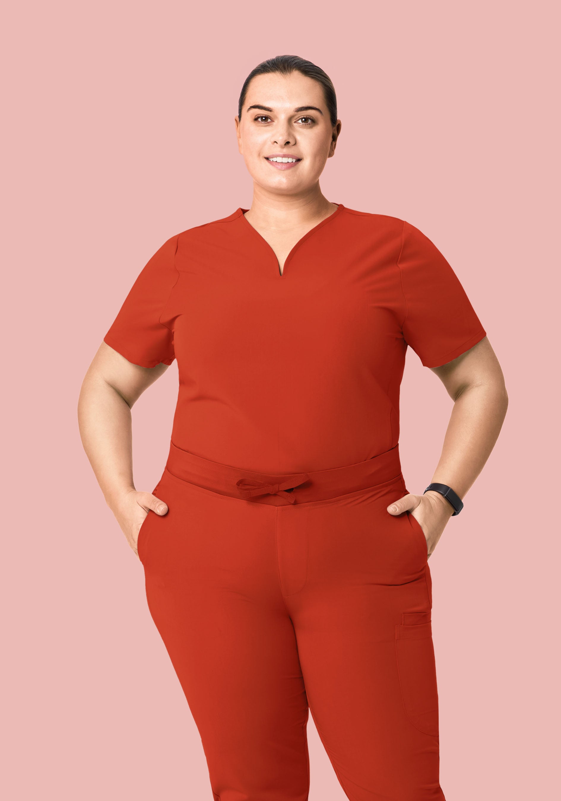 Curved V-Neck Top Rust