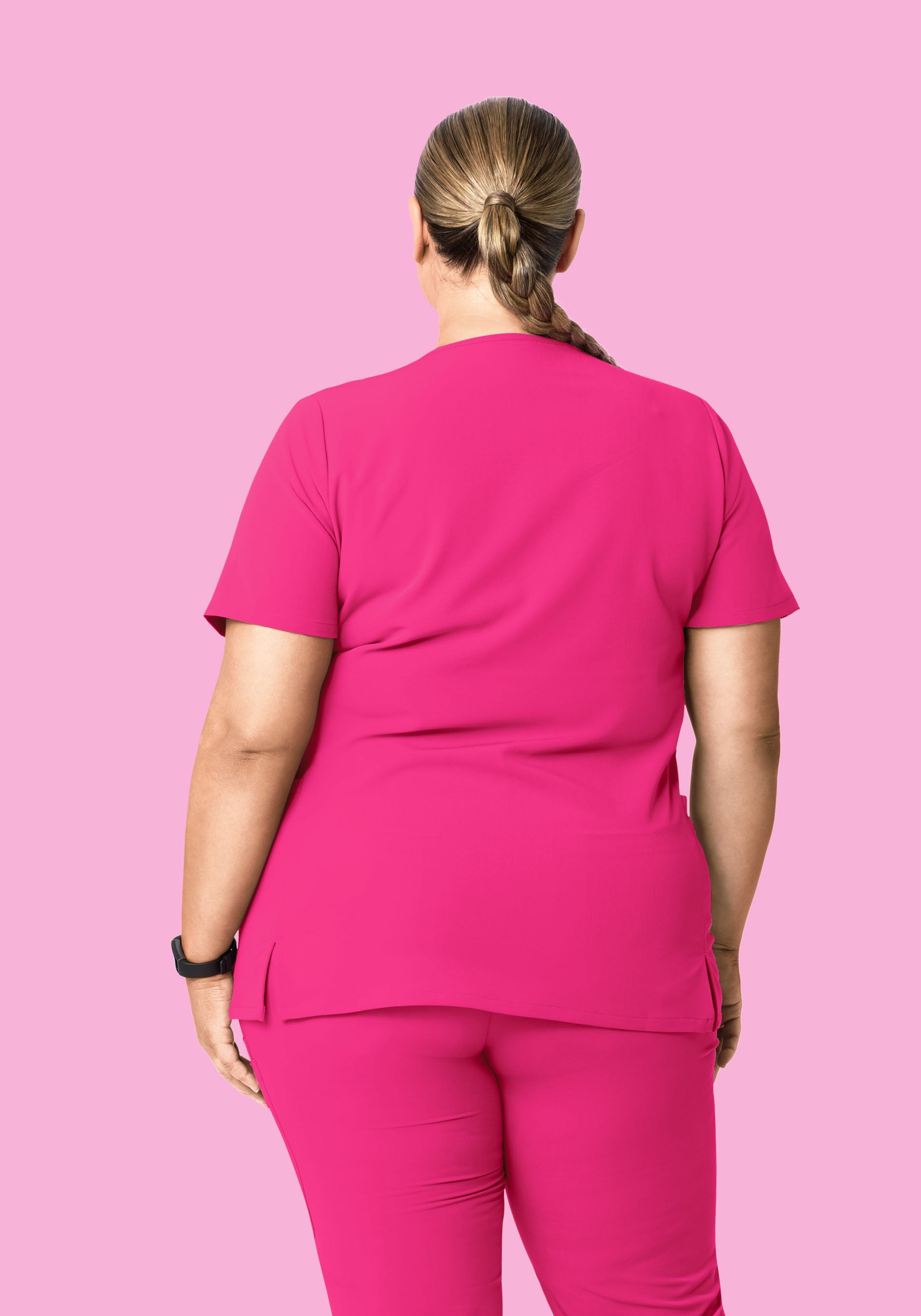 Curved V-Neck Top Shocking Pink