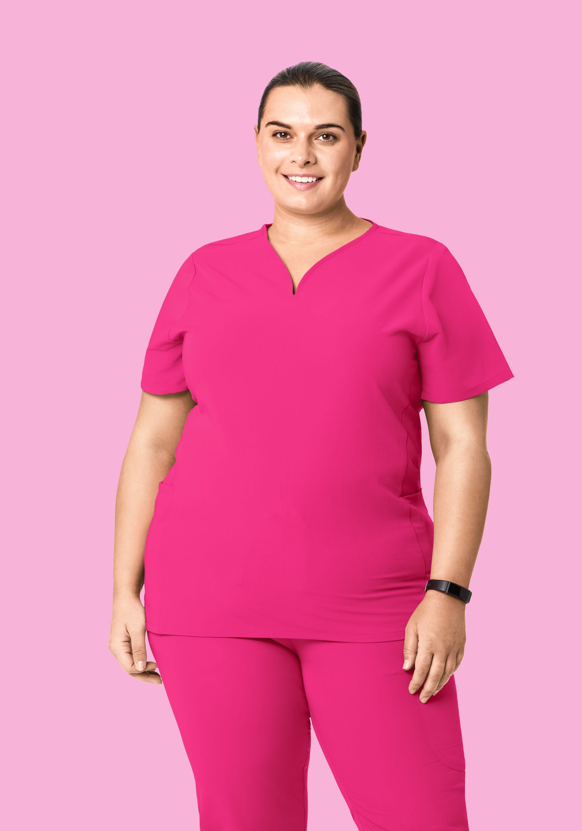 Curved V-Neck Top Shocking Pink