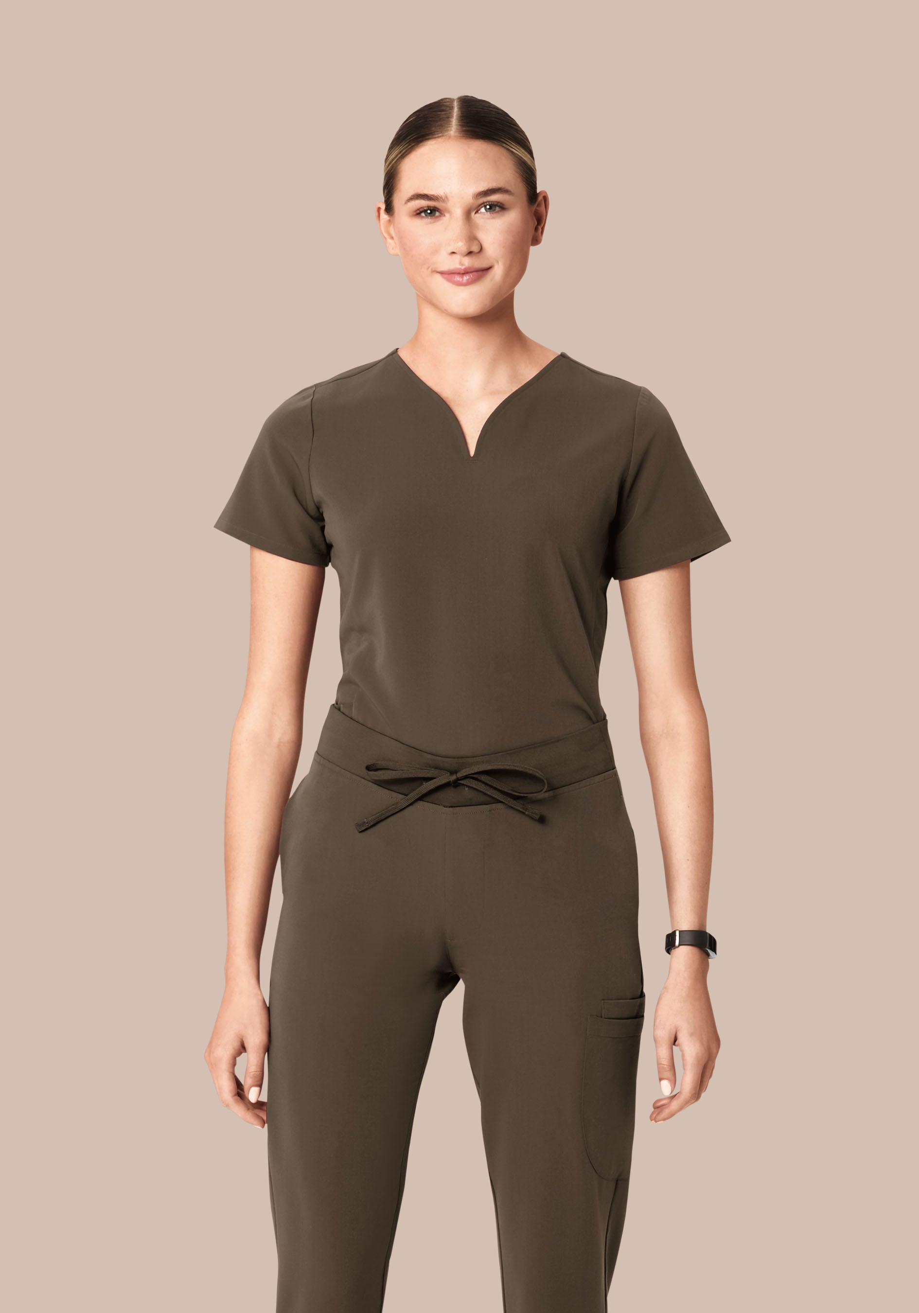 Curved V-Neck Top Truffle