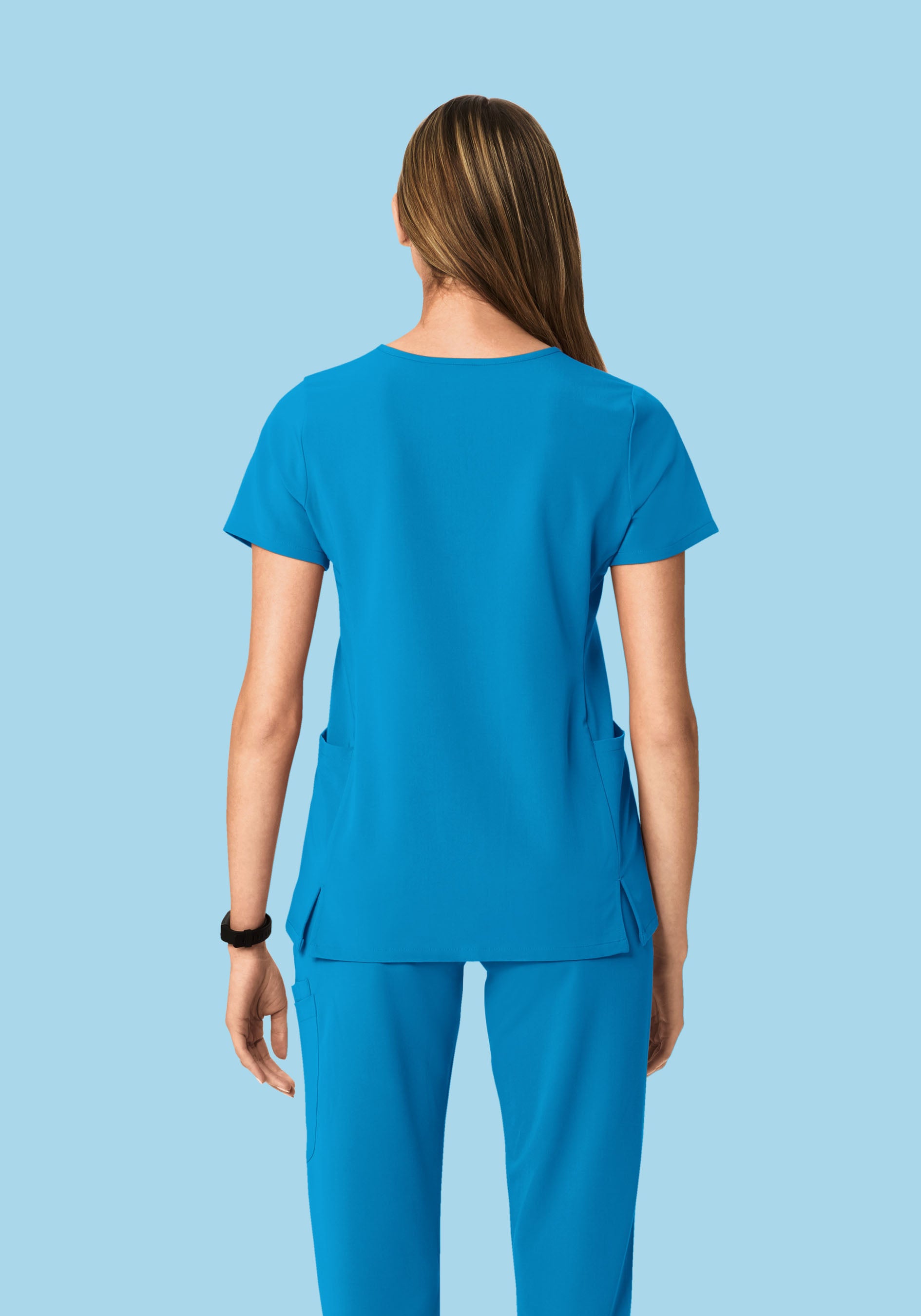 Curved V-Neck Top Electric Blue