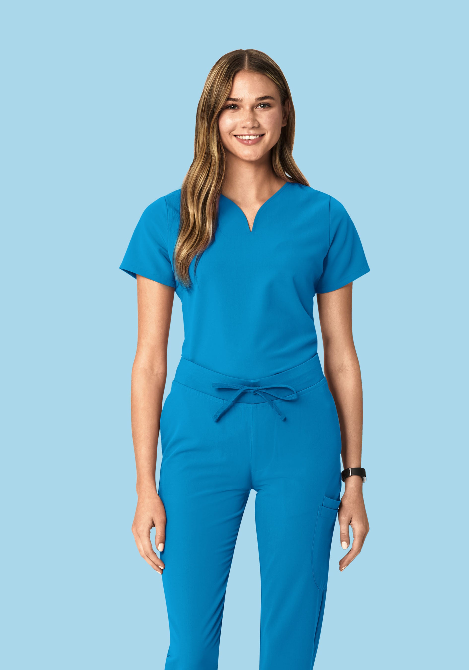 Curved V-Neck Top Electric Blue