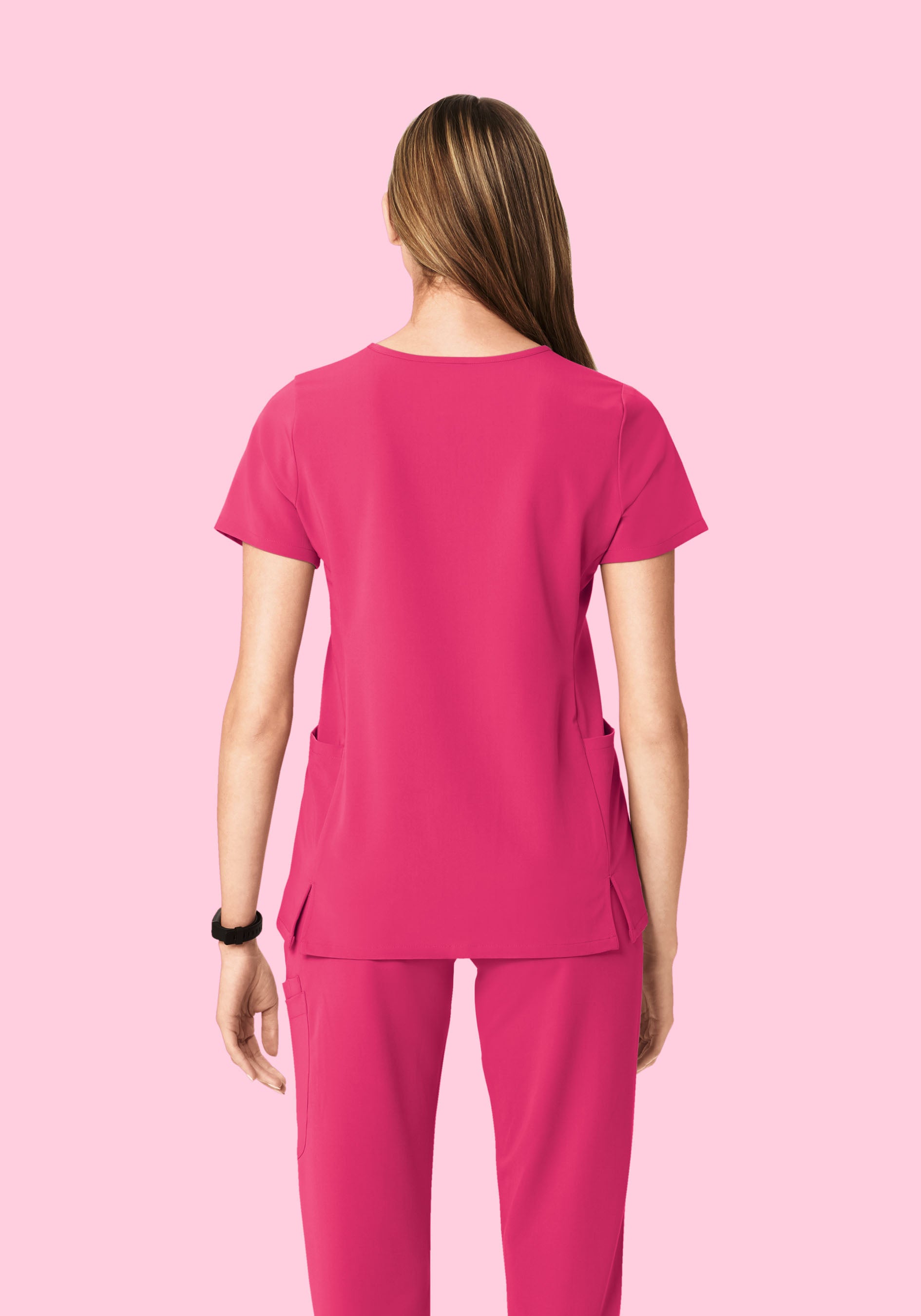 Curved V-Neck Top Hot Pink