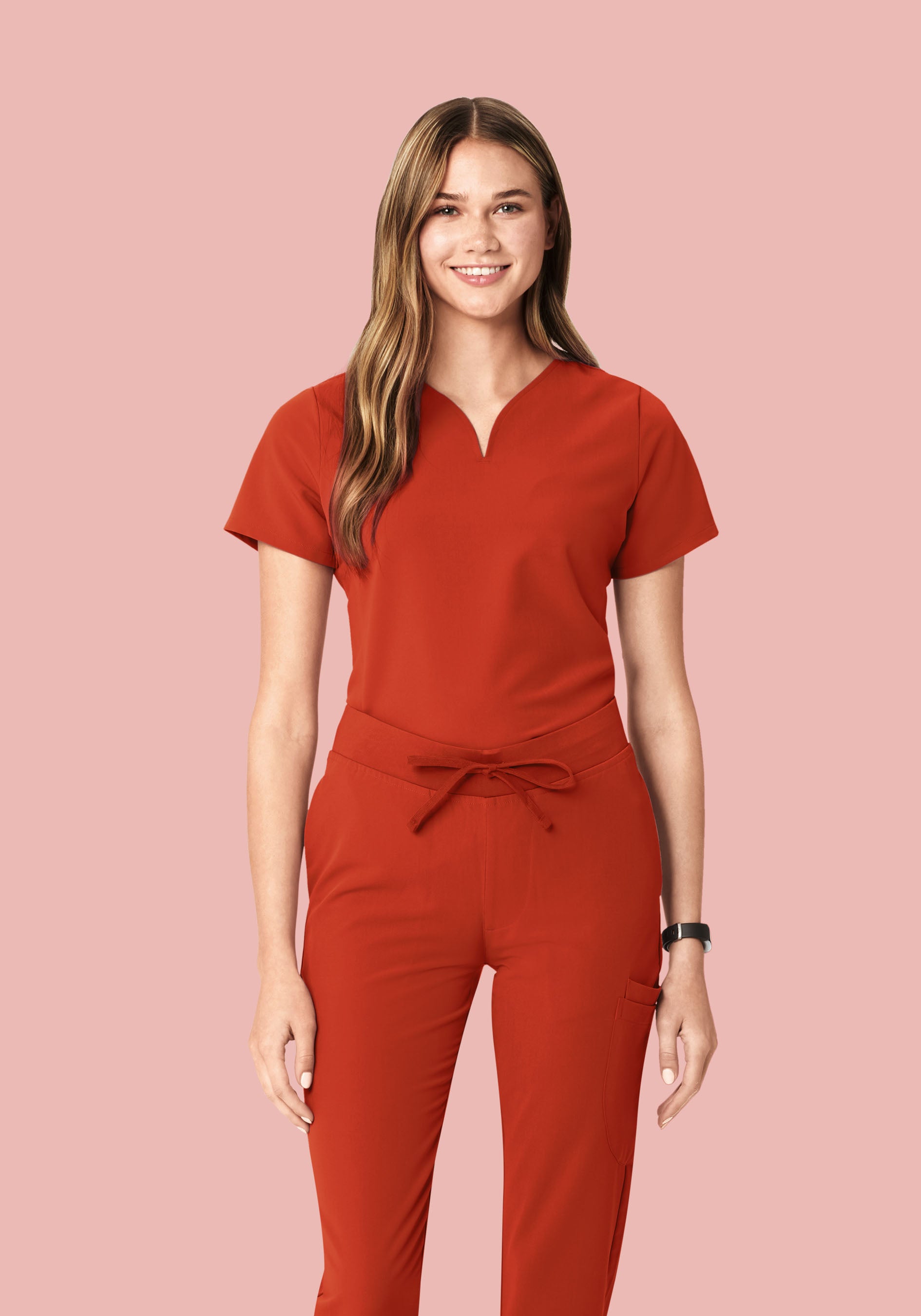 Curved V-Neck Top Rust