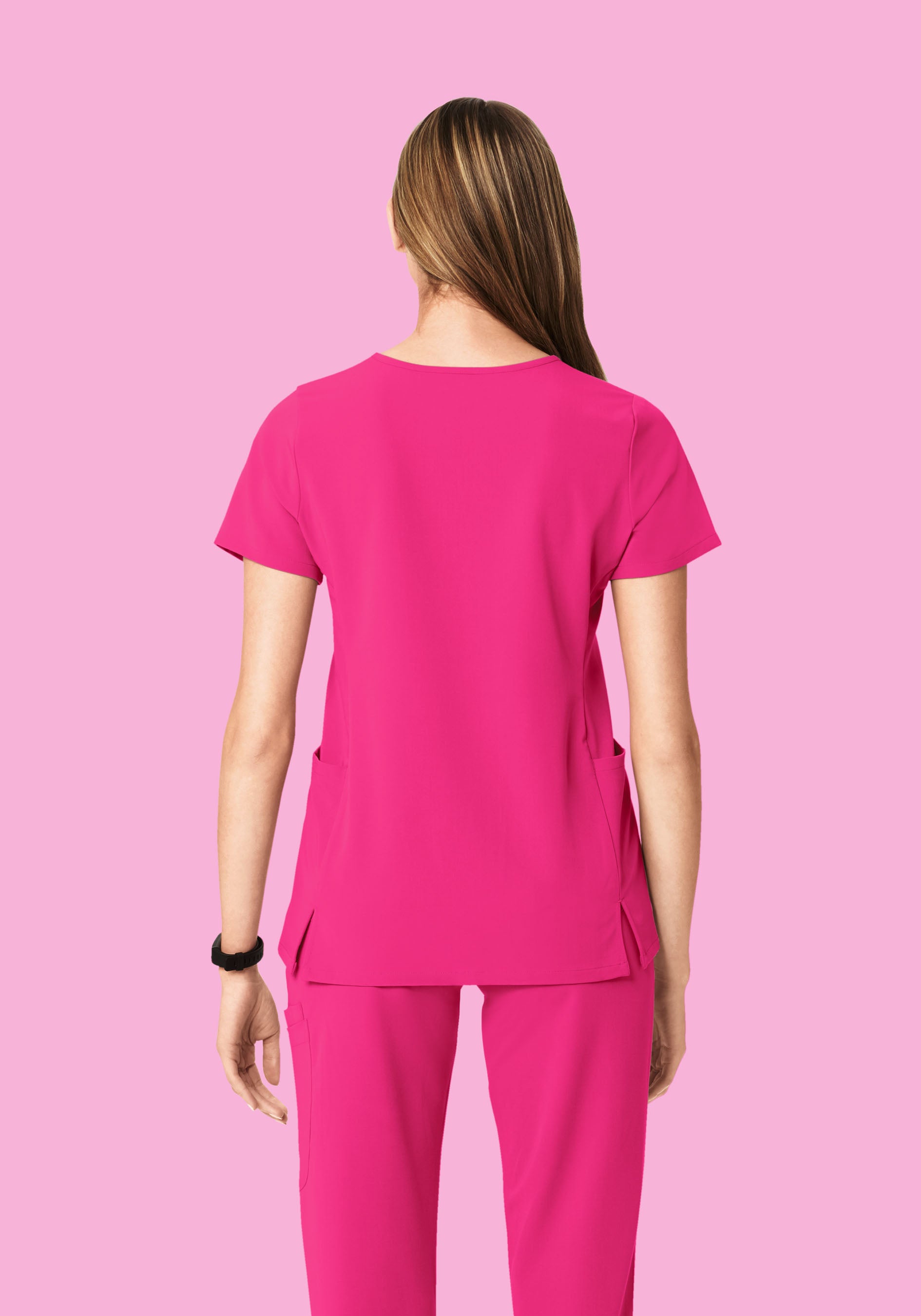 Curved V-Neck Top Shocking Pink