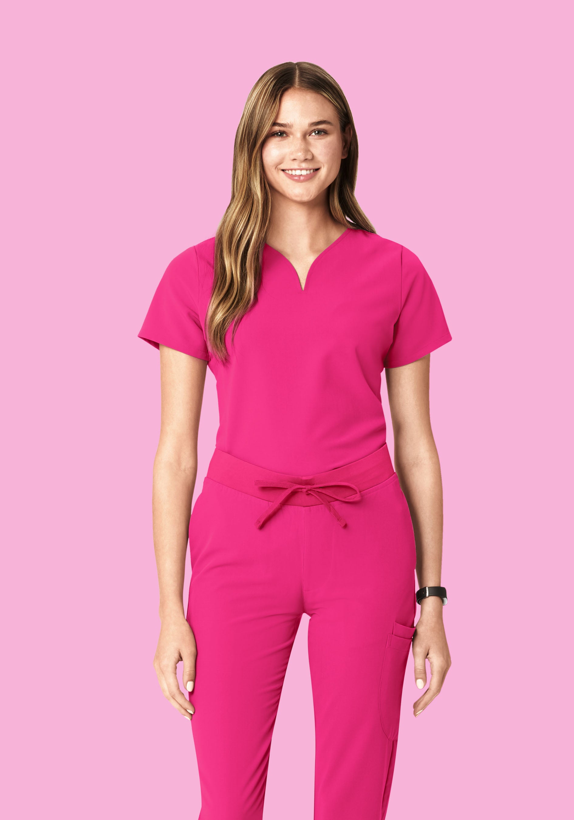 Curved V-Neck Top Shocking Pink