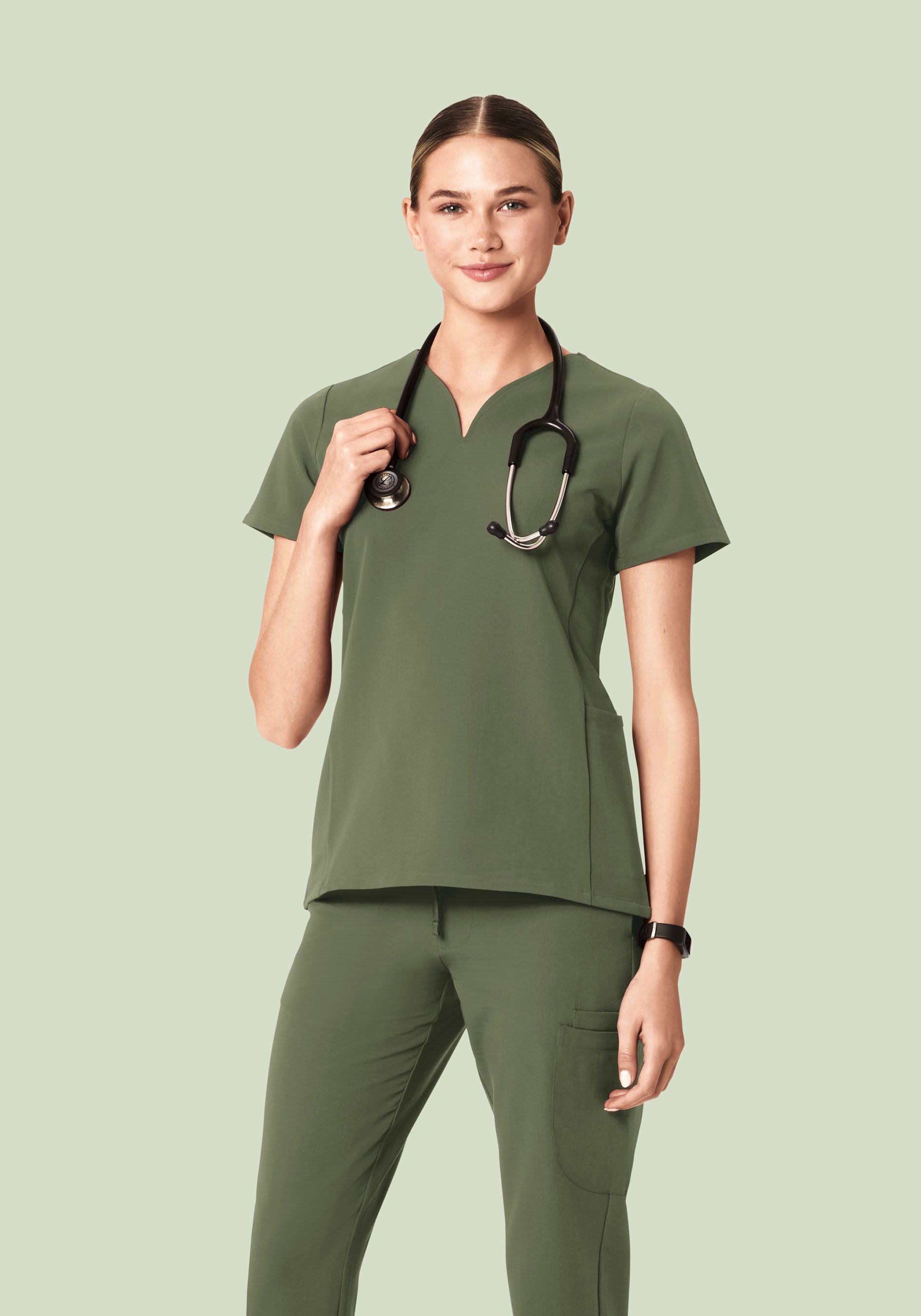 Curved V-Neck Top Thyme