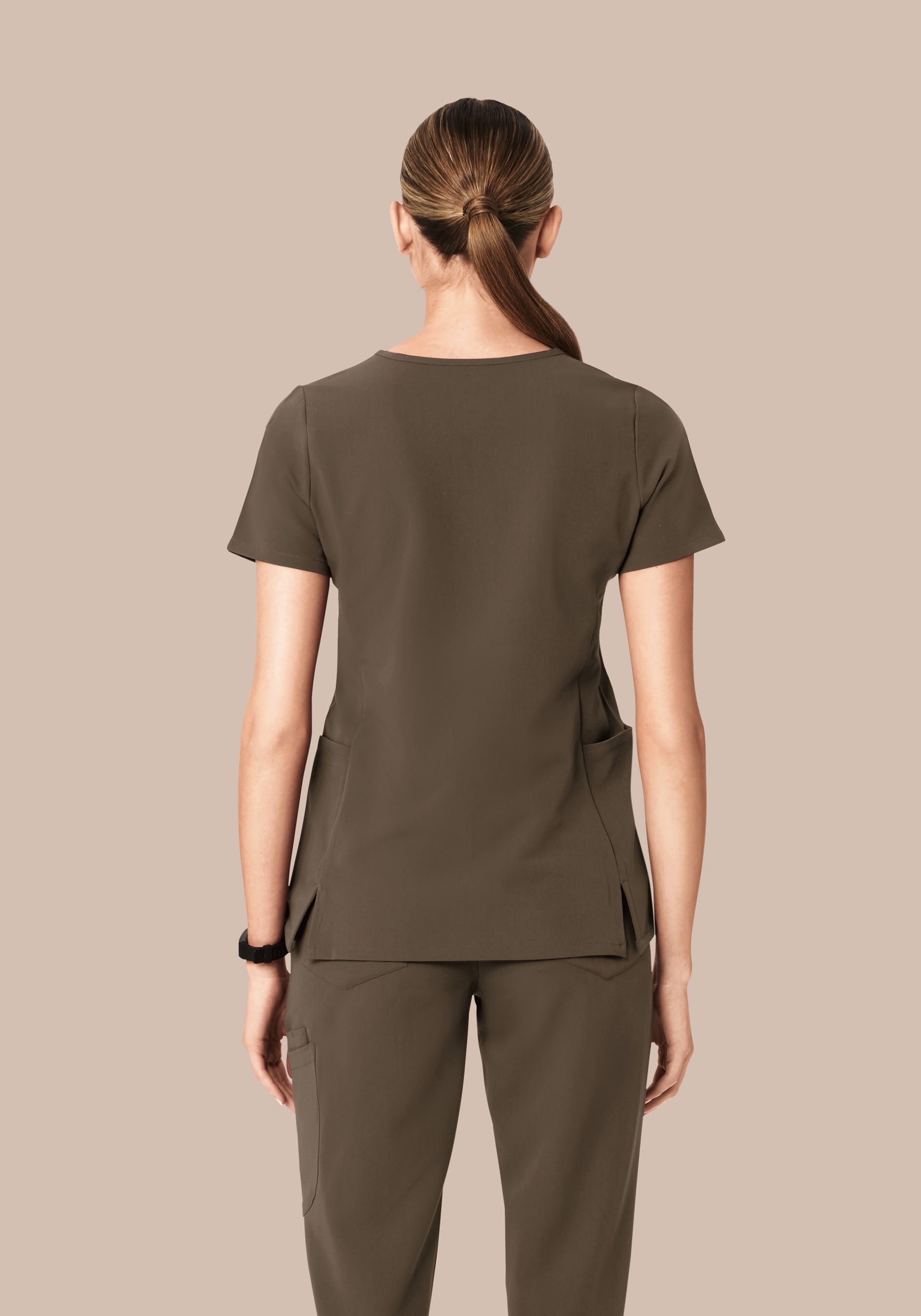 Curved V-Neck Top Truffle