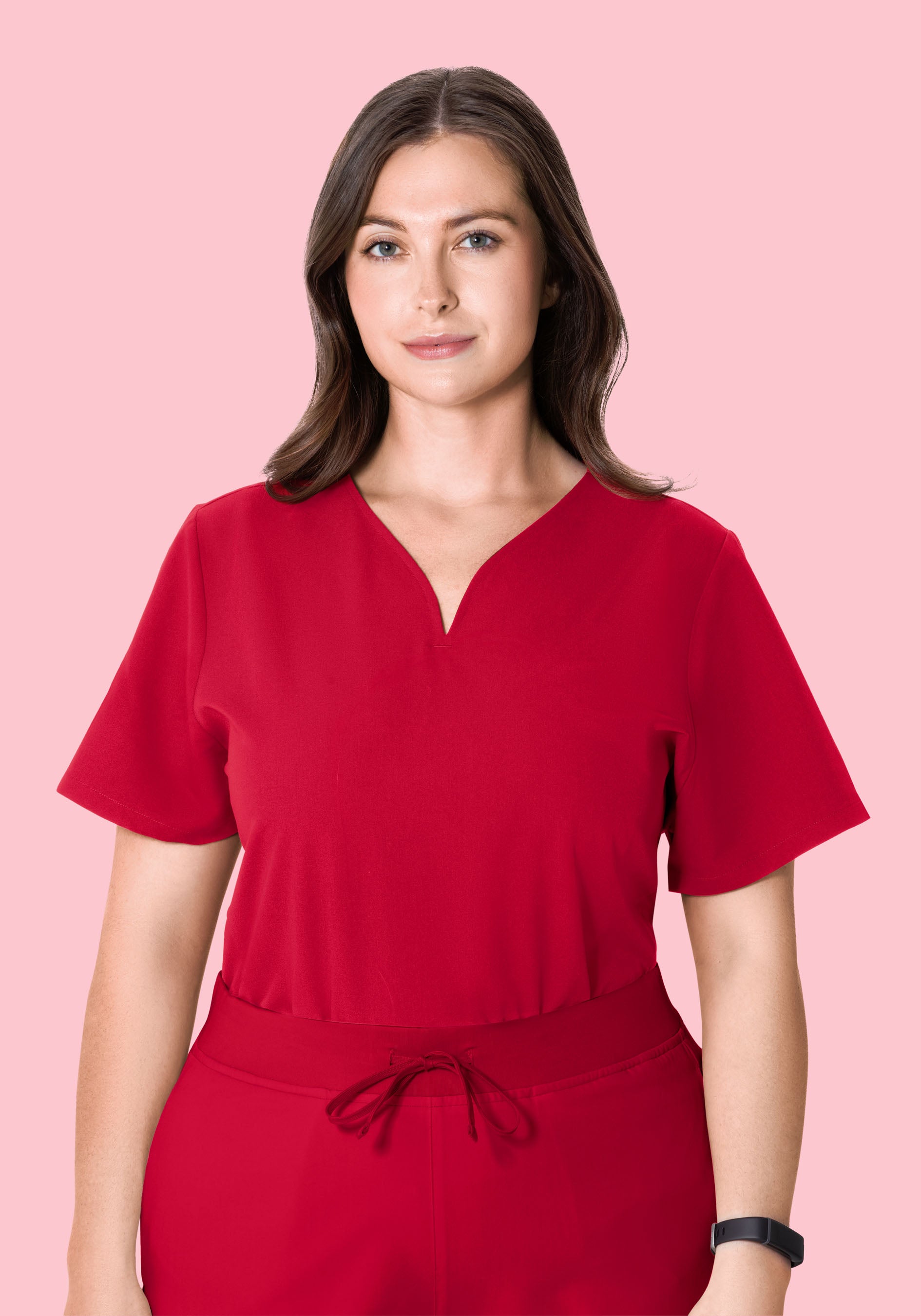 Curved V-Neck Top Crimson