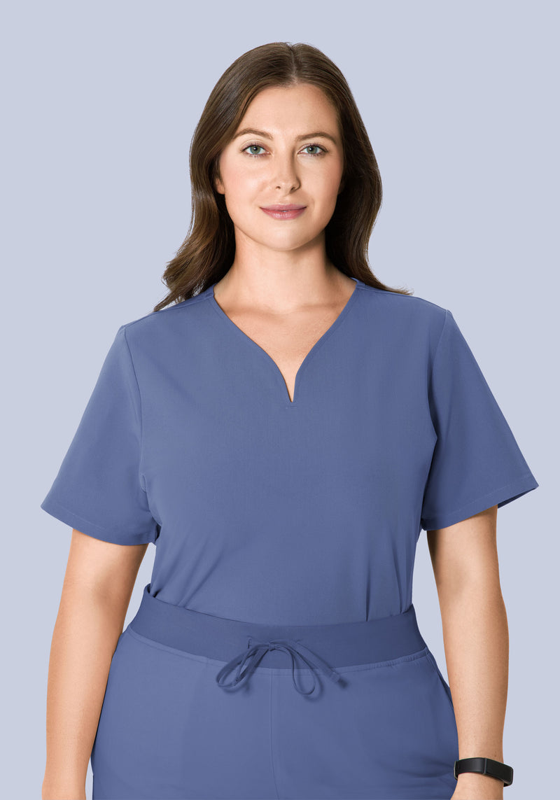 Curved V-Neck Top Deep Periwinkle